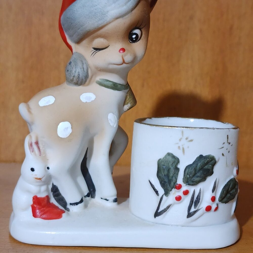 1978 Rudolph Reindeer Candle Holder 4" Porcelain vintage figurine Jasco Christma - Picture 5 of 11